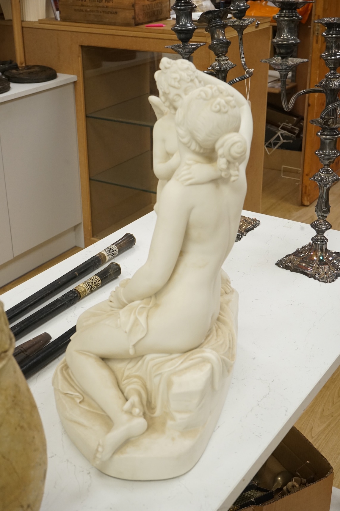 A Victorian Art Union of London parian group of Venus and Cupid, 1858, 50cm high